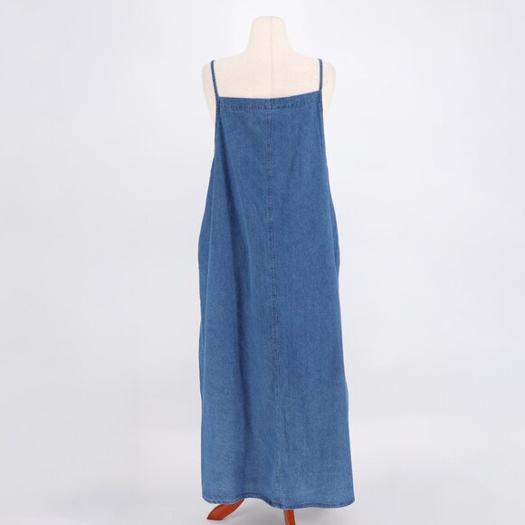 VINTAGE QUACKER FACTORY Dragonfly Embroidered Denim Maxi Overall Dress Size 16 - Picture 4 of 6